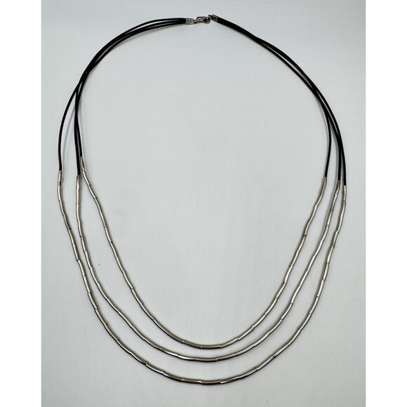Silpada 925 Silver Flash N2196 Necklace Liquid Sterling Brown Leather Cord 30” - Picture 6 of 8